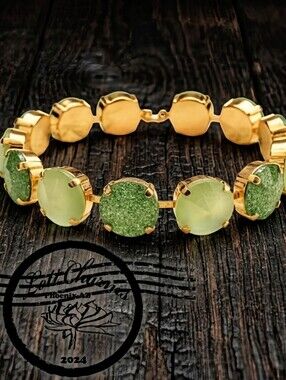 Apple Green Peridot And Mint Crystal In Classic Tennis Bracelet In Gold Plated